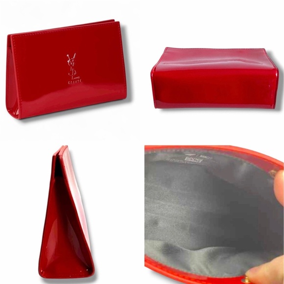None Handbags - Yves Saint Laurent Makeup Pouch YSL Beaute Shiny RED Clutch Cosmetic NEW